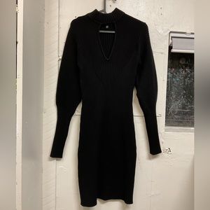 Guess Long Sleeve Knit Stretchy Bodycon Black Dress Size Small